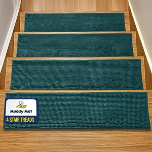 image:imageMuddy Mat Pack of 8  Soft Chenille Stair Treads NonSlip Reusable Super Absorbent Stair Treads for Wooden Steps Tile amp Marble Floor Easy to Install amp Machine Washable  Grey 30 x 7Atlantic Blue