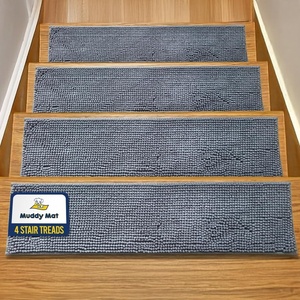 image:imageMuddy Mat Pack of 8  Soft Chenille Stair Treads NonSlip Reusable Super Absorbent Stair Treads for Wooden Steps Tile amp Marble Floor Easy to Install amp Machine Washable  Grey 30 x 7Grey