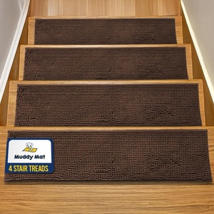 image:imageMuddy Mat Pack of 8  Soft Chenille Stair Treads NonSlip Reusable Super Absorbent Stair Treads for Wooden Steps Tile amp Marble Floor Easy to Install amp Machine Washable  Grey 30 x 7Chocolate Brown