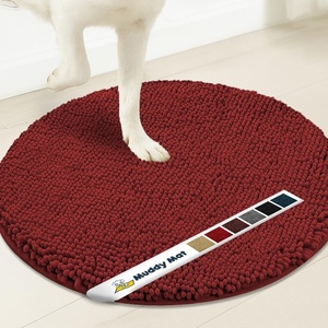 image:imageMuddy Mat Shown on TV  Super Absorbent Microfiber Dog Door Mat for Muddy Paws NonSlip Washable Pet Rug Quick Dry Chenille Entryway Carpet Machine Washable Indoor Outdoor Mat Grey Round 4ftRed