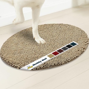 image:imageMuddy Mat Shown on TV  Super Absorbent Microfiber Dog Door Mat for Muddy Paws NonSlip Washable Pet Rug Quick Dry Chenille Entryway Carpet Machine Washable Indoor Outdoor Mat Grey Oval 3ft x 5ftBeige