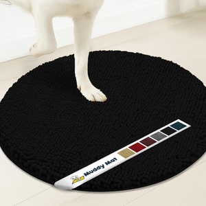image:imageMuddy Mat Shown on TV  Super Absorbent Microfiber Dog Door Mat for Muddy Paws NonSlip Washable Pet Rug Quick Dry Chenille Entryway Carpet Machine Washable Indoor Outdoor Mat Grey Round 4ftBlack