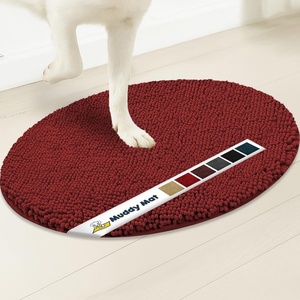 image:imageMuddy Mat Shown on TV  Super Absorbent Microfiber Dog Door Mat for Muddy Paws NonSlip Washable Pet Rug Quick Dry Chenille Entryway Carpet Machine Washable Indoor Outdoor Mat Grey Oval 3ft x 5ftRed