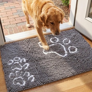 image:imageMuddy Mat Paw Dog Door Embroidery Mat Super Absorbent Microfiber Indoor Outdoor mat for Muddy Paws NonSlip Washable Pet Rug Quick Dry Chenille Entryway Carpet Machine Washable  Grey 19x30Paw